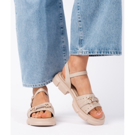 Goodin Sandale de dama din piele bej 2 Goodin Sandale de dama din piele bej 2