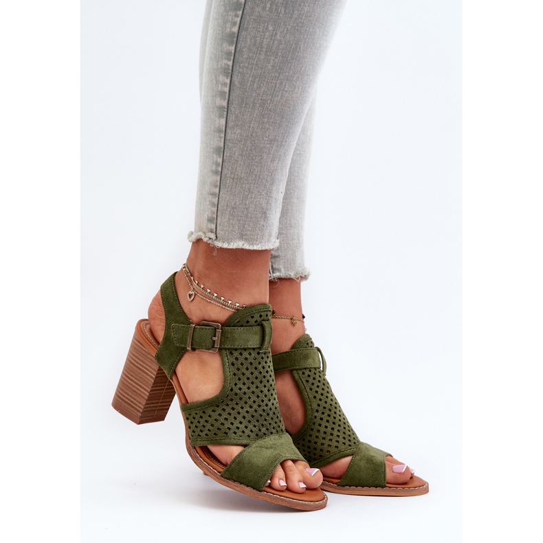 Sandale ajurate pe un toc înalt verde închis Hey Lover 2