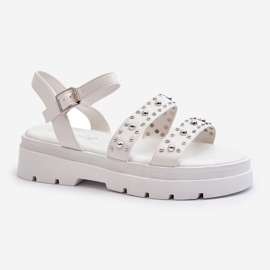 Sandale Decorate Damă Piele Eco Albă Arcida 2