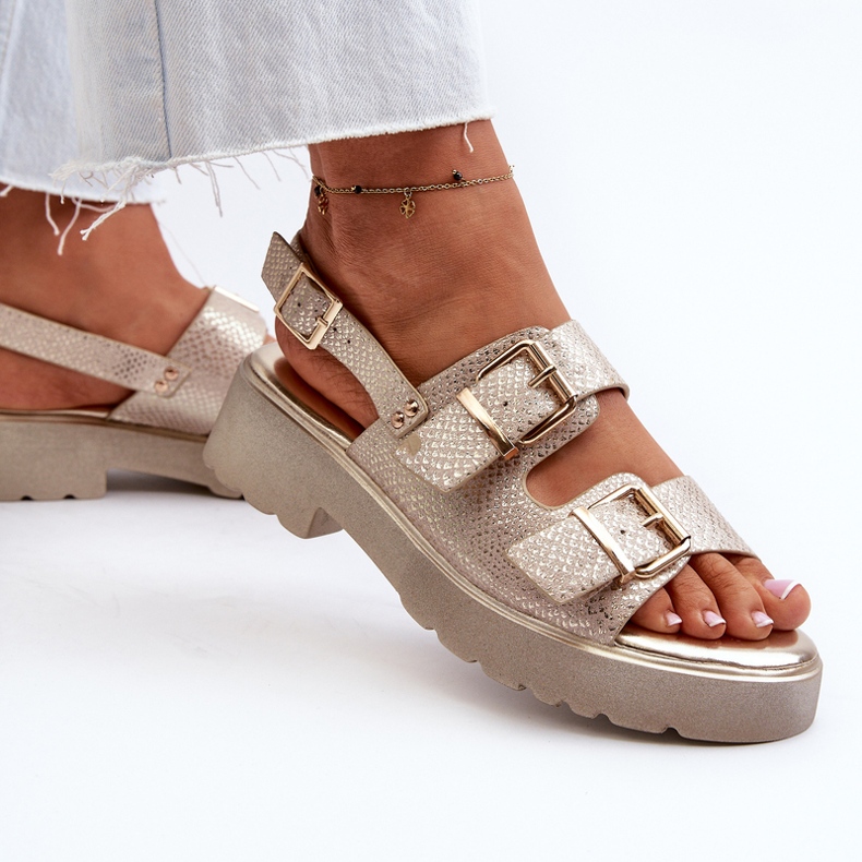 Sandale Damă Cu Catarame Piele Ecologică Aur Konantia de aur 2