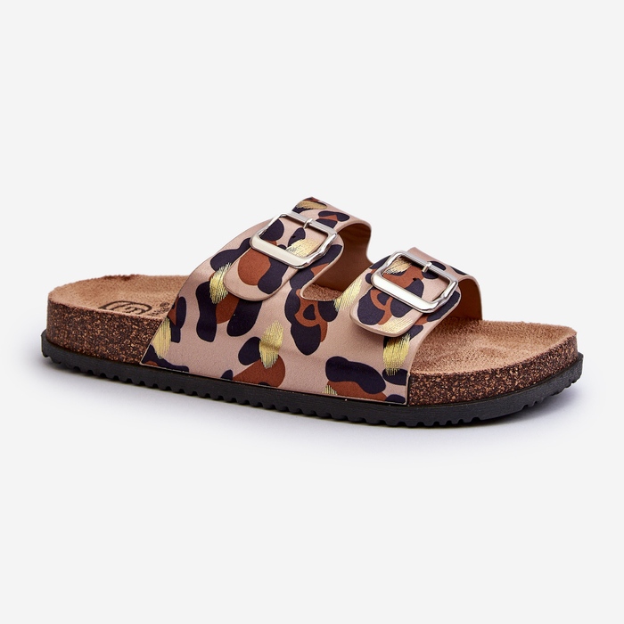 Flip-flops de damă bej și maro cu catarame Oliena 2