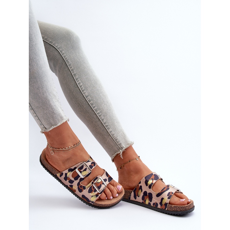 Flip-flops de damă bej și maro cu catarame Oliena 1