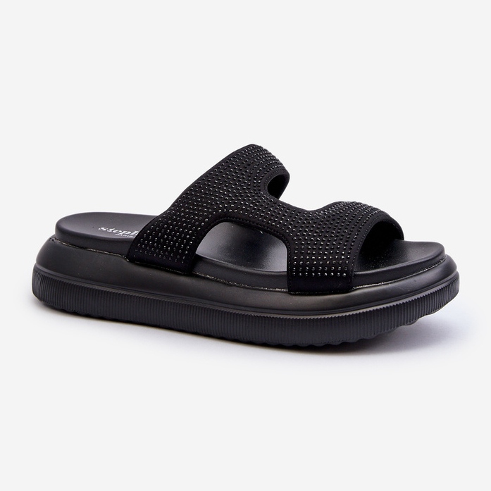 Flip-flops decorati pentru femei Jestella negri pe platformă negru 1