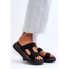 Flip-flops decorati pentru femei Jestella negri pe platformă negru 2