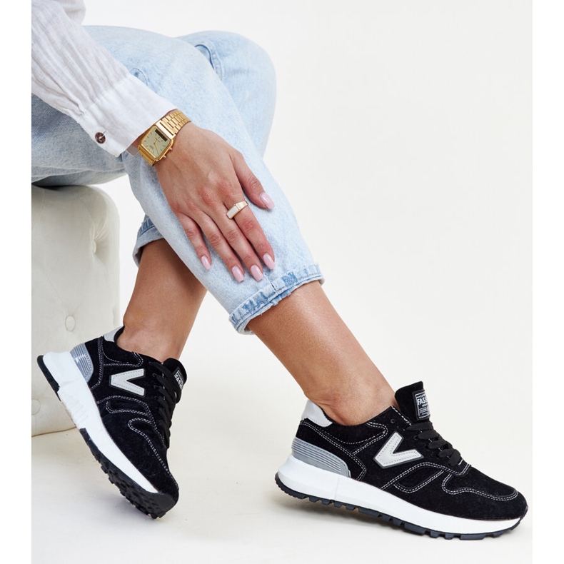 Adidași negri cu talpă Olonio din piele ecologică mai groasă negru 1