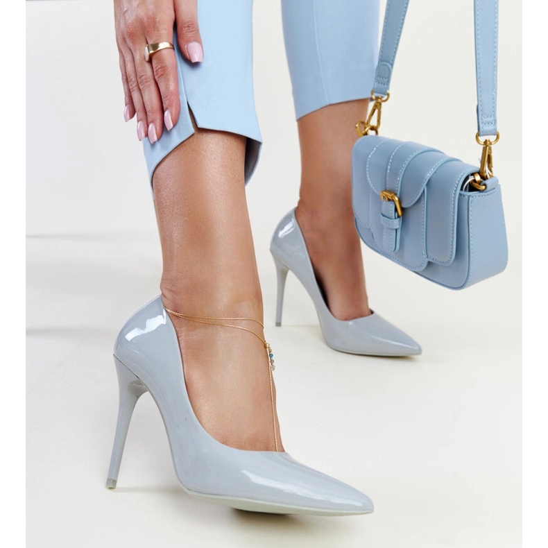 Stiletto lacuit gri deschis cu inserție din piele Jadoin 1