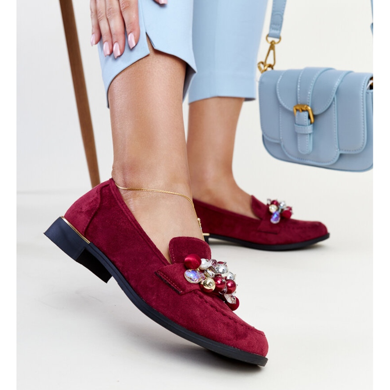 Mocasini burgundy cu decoratiuni Dahera roșu 1 Mocasini burgundy cu decoratiuni Dahera roșu 1
