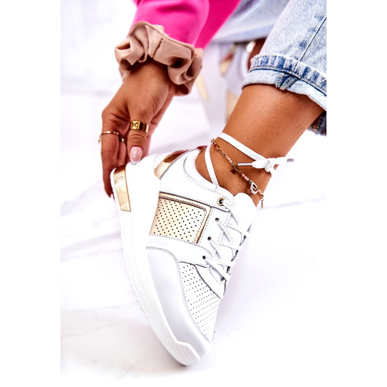 S.Barski Pantofi sport din piele pentru damă, pe pană, alb Larson 5