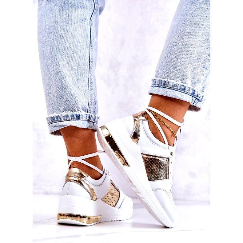 S.Barski Pantofi sport din piele pentru damă, pe pană, alb Larson 4