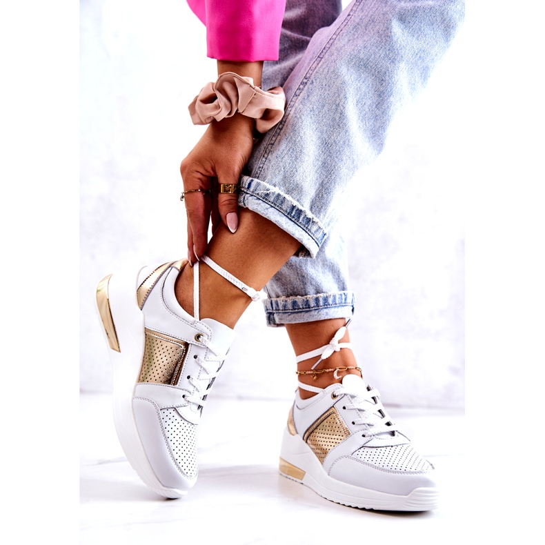 S.Barski Pantofi sport din piele pentru damă, pe pană, alb Larson 2