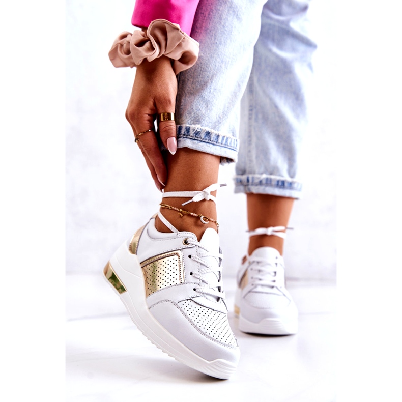 S.Barski Pantofi sport din piele pentru damă, pe pană, alb Larson 1