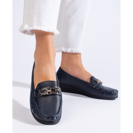 Mocasini de damă bleumarin cu pană joasă albastru 1