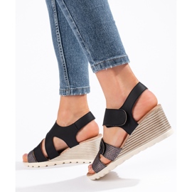 Sandale cu pană cu velcro pentru damă negru 2
