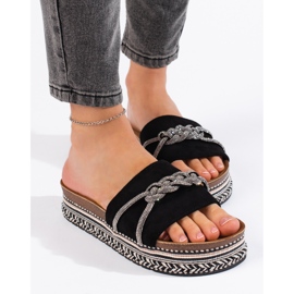 Flip-flops de damă de culoare neagră cu decor negru 1