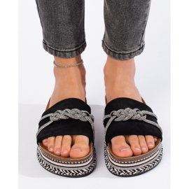 Flip-flops de damă de culoare neagră cu decor negru 2 Flip-flops de damă de culoare neagră cu decor negru 2