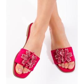 Șlapi de damă fucsia cu decor roz 1