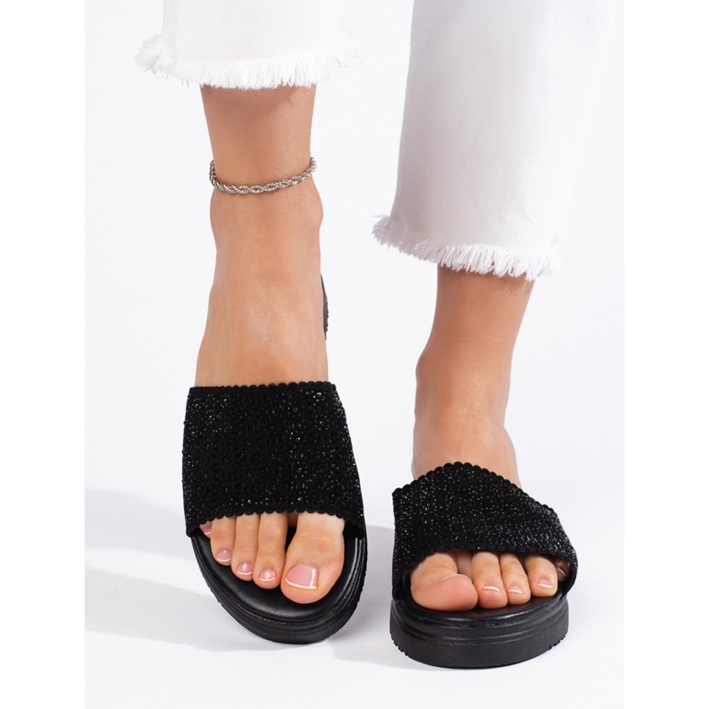 Flip-flops de damă de culoare neagră negru 1