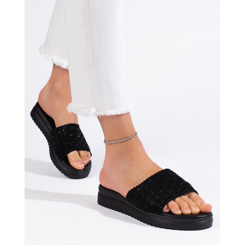 Flip-flops de damă de culoare neagră negru 2