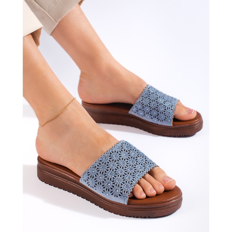 Flip-flops de damă albastră cu platformă albastru 1
