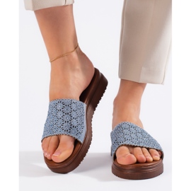 Flip-flops de damă albastră cu platformă albastru 2
