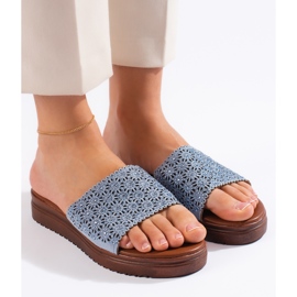 Flip-flops de damă albastră cu platformă albastru 3