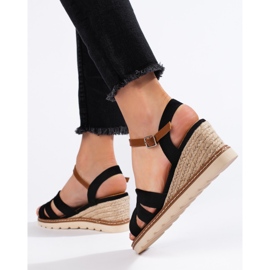 Sandale cu pană de damă negre negru 2