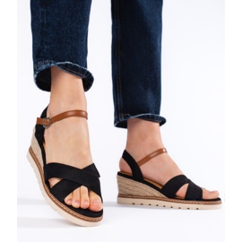 Sandale negre de damă cu pană negru 2