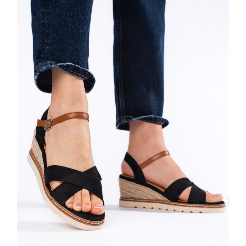 Sandale negre de damă cu pană negru 2