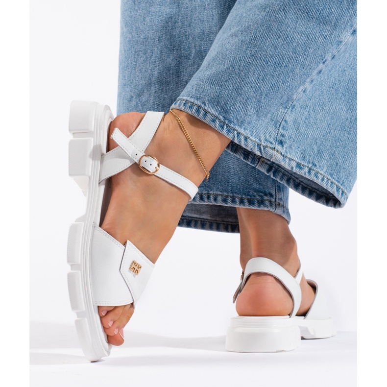 Goodin Sandale confortabile de damă din piele albă 2