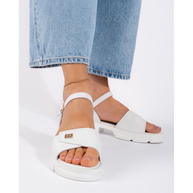 Goodin Sandale confortabile de damă din piele albă 1