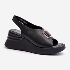 Sandale De Dama Piele Cu Decoratie, Neagra Salvania negru 1 Sandale De Dama Piele Cu Decoratie, Neagra Salvania negru 1