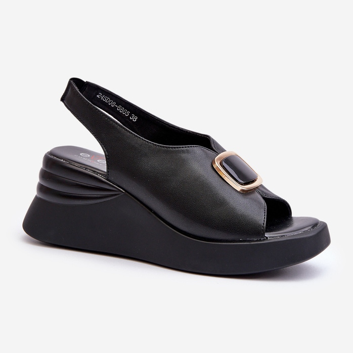 Sandale De Dama Piele Cu Decoratie, Neagra Salvania negru 1 Sandale De Dama Piele Cu Decoratie, Neagra Salvania negru 1