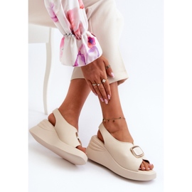 Sandale De Dama Piele Cu Decor, Bej Salvania 1