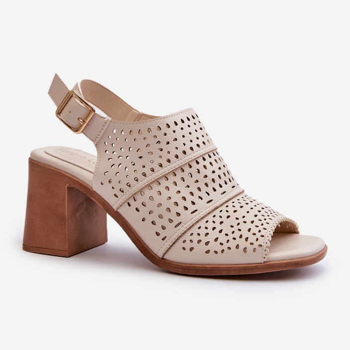 Sandale ajurate pe un toc înalt Sergio Leone SK565 Bej deschis 1