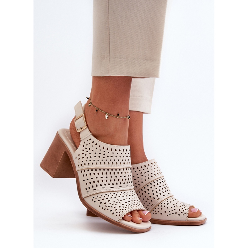 Sandale ajurate pe un toc înalt Sergio Leone SK565 Bej deschis 2