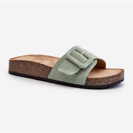 Flip-flops din piele ecologică pentru damă cu cataramă, Mint Laeltia verde 2 Flip-flops din piele ecologică pentru damă cu cataramă, Mint Laeltia verde 2