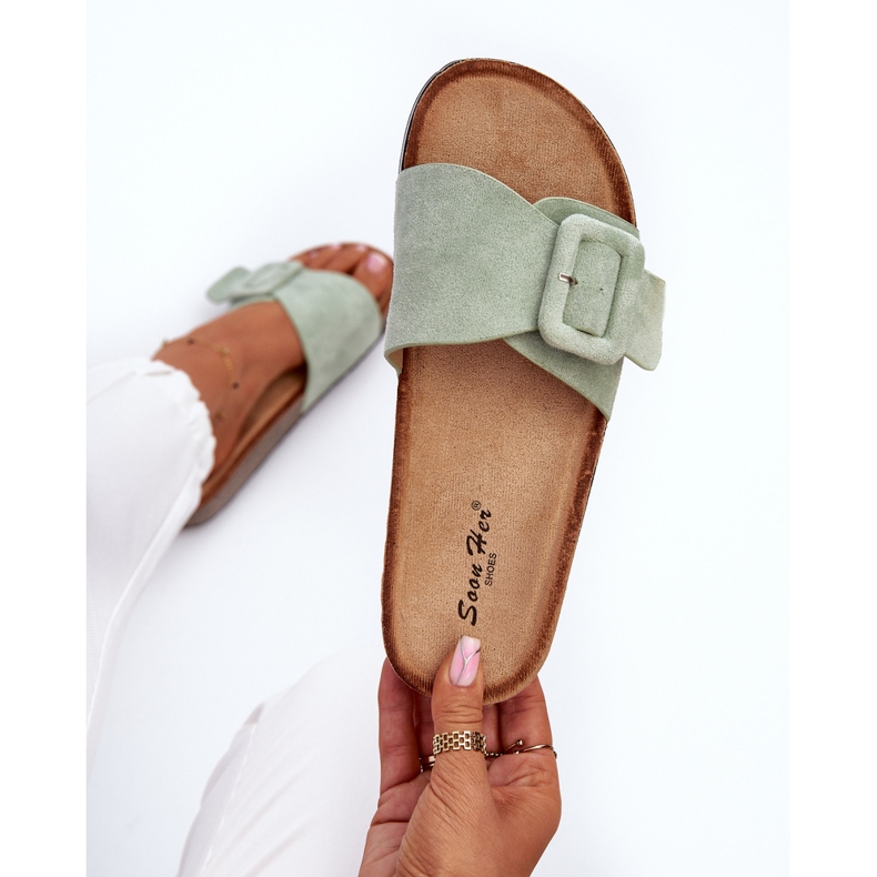 Flip-flops din piele ecologică pentru damă cu cataramă, Mint Laeltia verde 1 Flip-flops din piele ecologică pentru damă cu cataramă, Mint Laeltia verde 1