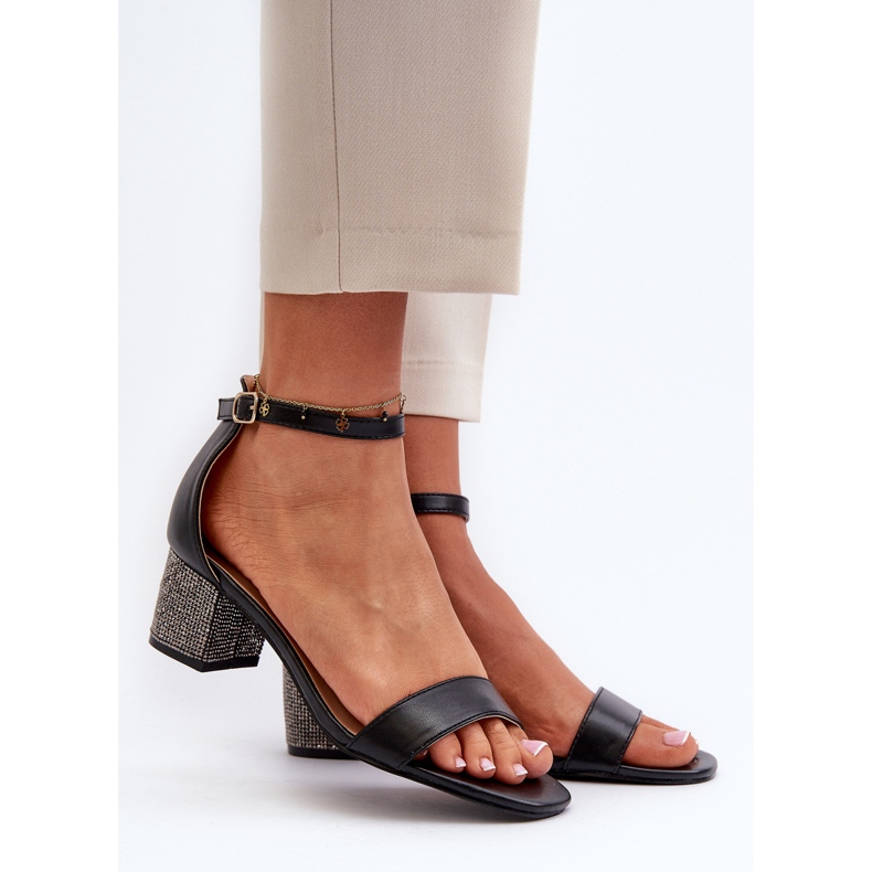 Sandale Dama Din Piele Ecologica Cu Tocuri Inalte Decorate, Neagra Wiatalia negru 2