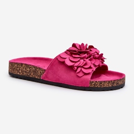 Flip-flops de damă pe o platformă din plută din piele de căprioară ecologică fuchsia Jaihini roz 1