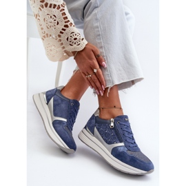 Pantofi De Damă Platformă Cu Model Ajurat și Sclipici INBLU IN000372 Albastru 1