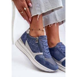 Pantofi De Damă Platformă Cu Model Ajurat și Sclipici INBLU IN000372 Albastru 2