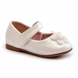 Miss Balerini pentru copii cu inchidere cu Velcro si decor, alb 1