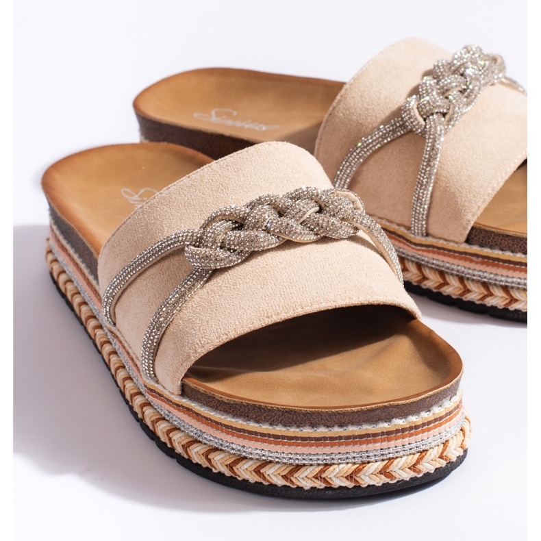 Flip-flops dama bej cu decor 2