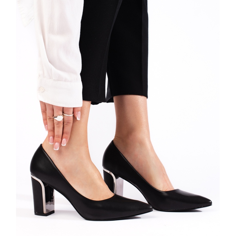 Pompe negre de damă cu toc înalt negru 1