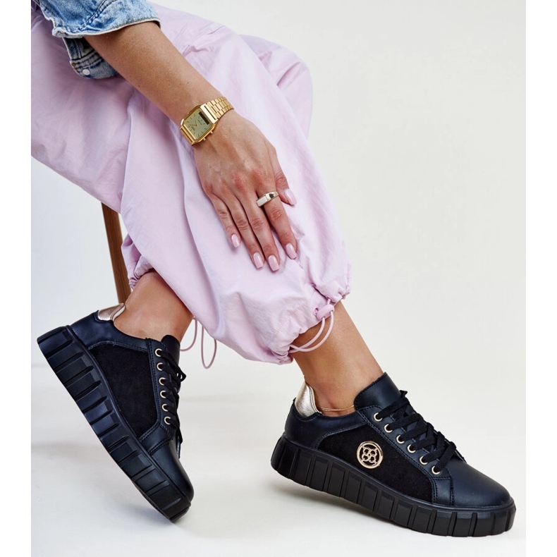 Adidași din piele neagră cu talpă Viera masivă negru 1