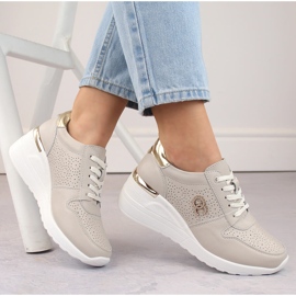 Pantofi sport de dama din piele, bej S.Barski LR810 1