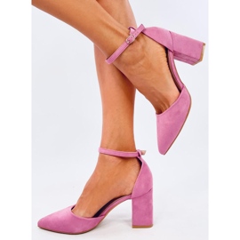 Pompe cu toc înalt Pozzi Fushia cu închidere la gleznă roz 2