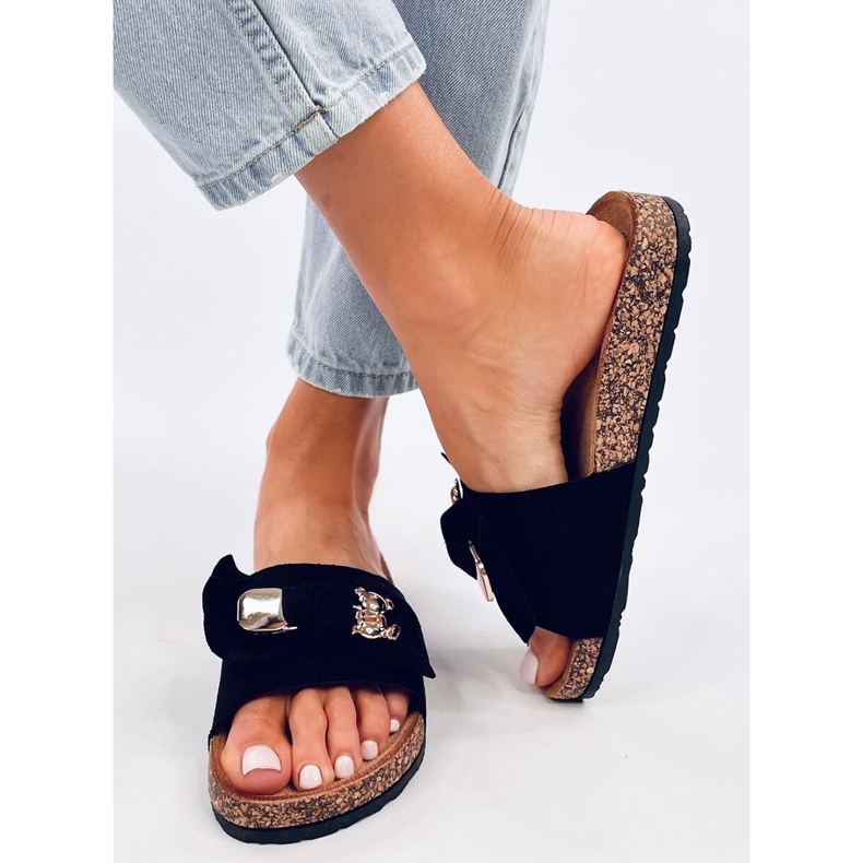 Lops Papuci de plută neagră cu ursuleț de pluș negru 2 Lops Papuci de plută neagră cu ursuleț de pluș negru 2