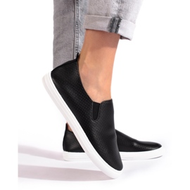Tenisi slip-on ajurati, negri negru 1
