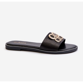 Flip-flops De Dama Cu Decorat In Piele Ecologica Pe Toc Plat, Sadria Neagra negru 1